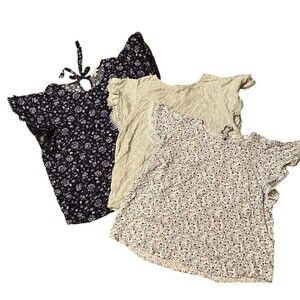 Bundle of 3 Tops Double Ruffle Flutter Short Sleeve Fairy Floral Womens Plus 2X